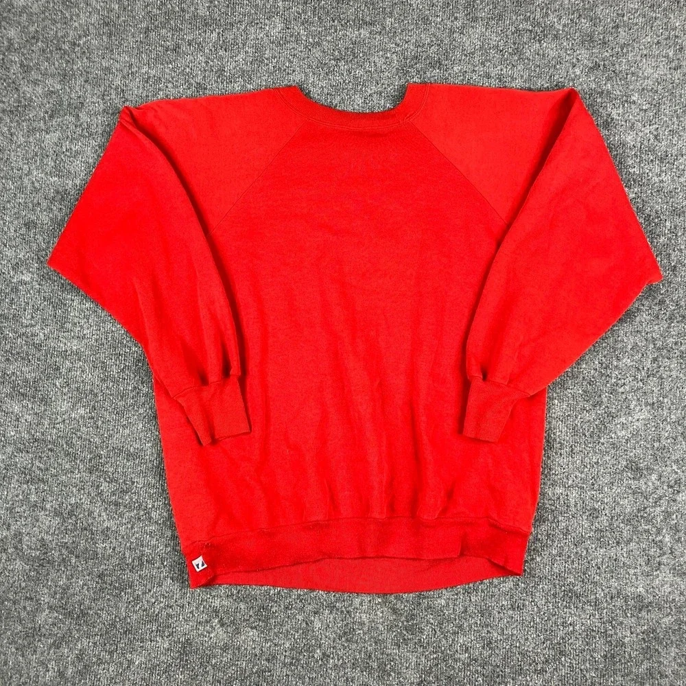 Logo 7 Sweatshirt Mens XL Red Don't Worry Be Happy‎ Vintage Graphic Crewneck